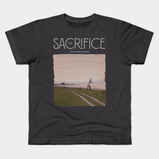 Andrei Tarkovsky's Sacrifice Illustration with Title Kids T-Shirt by burrotees